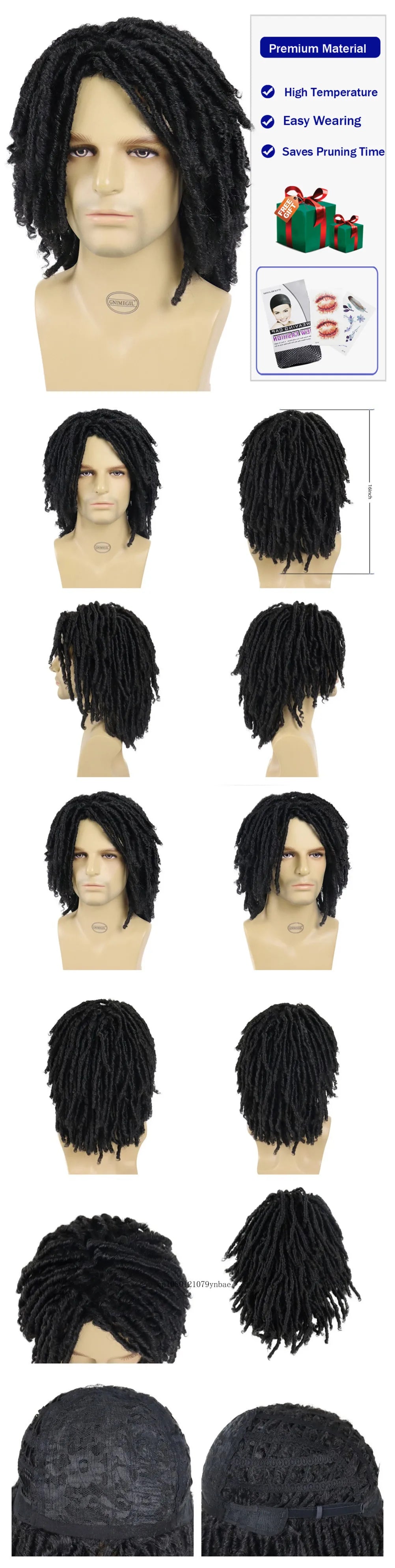 Perruque Dreadlocks Homme Kadier — Fibre Synthétique Haute Température, Courte, Noire, Cosplay Rock Halloween