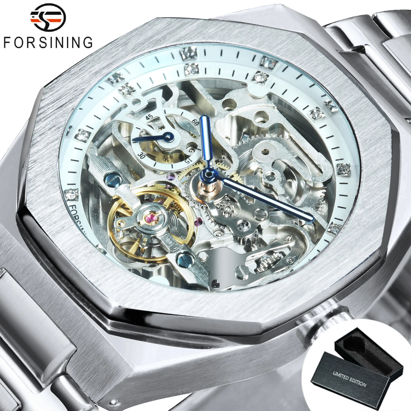 Montre Mécanique Automatique Homme FORSINING FS100 — Squelette Lumineux, Acier Inoxydable, Verre Hardlex, 6 Coloris | TechNova X