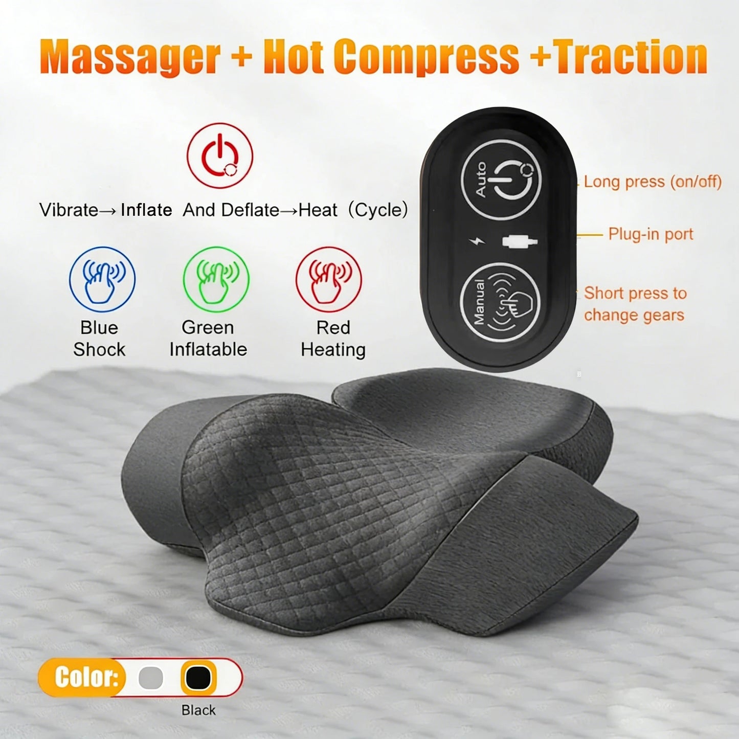 Oreiller masseur de cou électrique civière cervicale chauffage Vibration Massage dos Traction orthopédique oreillers de couchage soutien