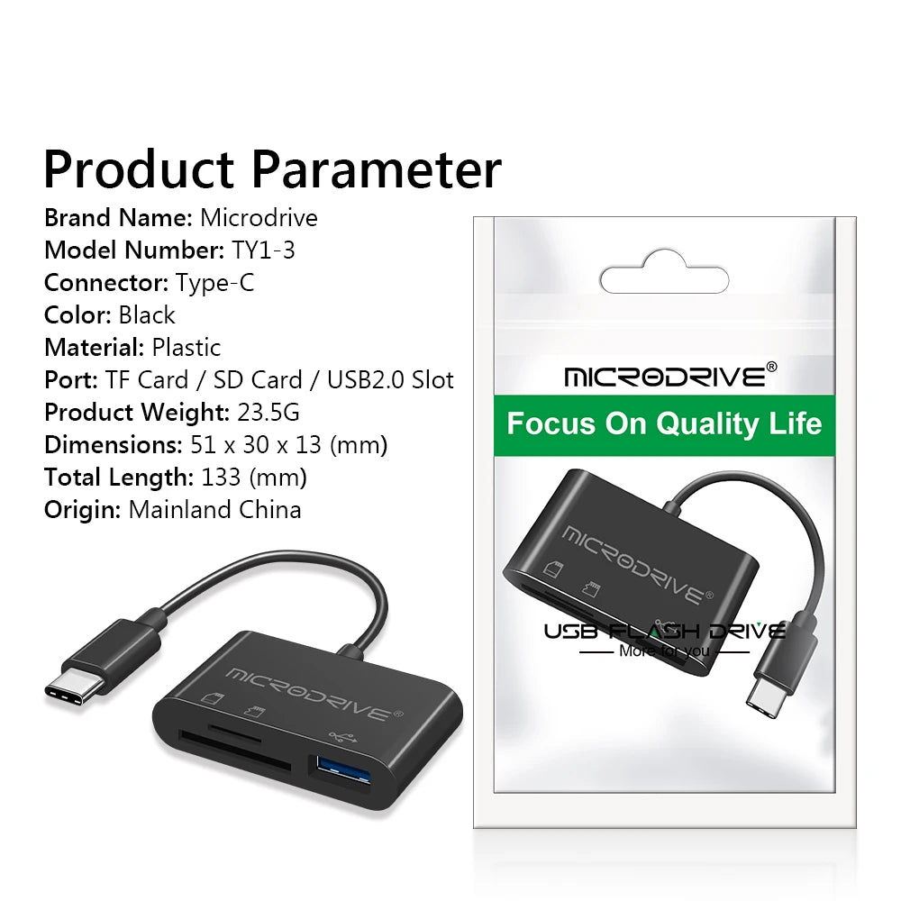 Type USB C HUB 3 en 1 pour carte mémoire/flash USB/adaptateur de carte SD/USB 2.0/3.0/lecteur de carte Micro Mini SD/carte TF 3 emplacements
