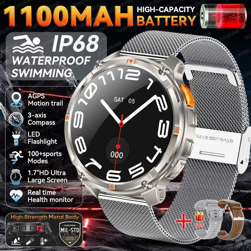 Smartwatch GUHUAVMI HT33 — AMOLED Saphir 1,7", Batterie 1100mAh, 100+ Sports, IP68