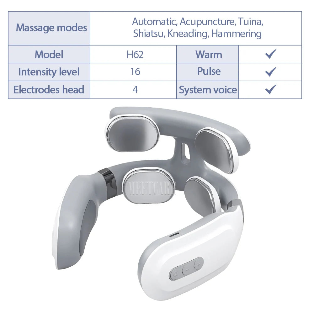 Smart Electric Neck and Back Massager, Rechargeable TENS, Hot Compression Massage, Cervical Vertebra Relaxation, Pain Kneading Therapy