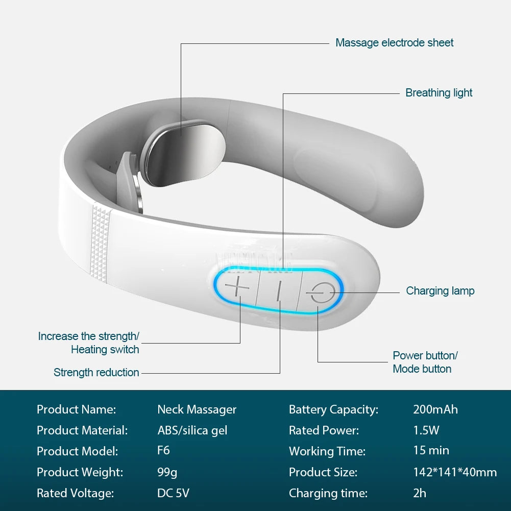 Smart Electric Neck and Back Massager, Rechargeable TENS, Hot Compression Massage, Cervical Vertebra Relaxation, Pain Kneading Therapy
