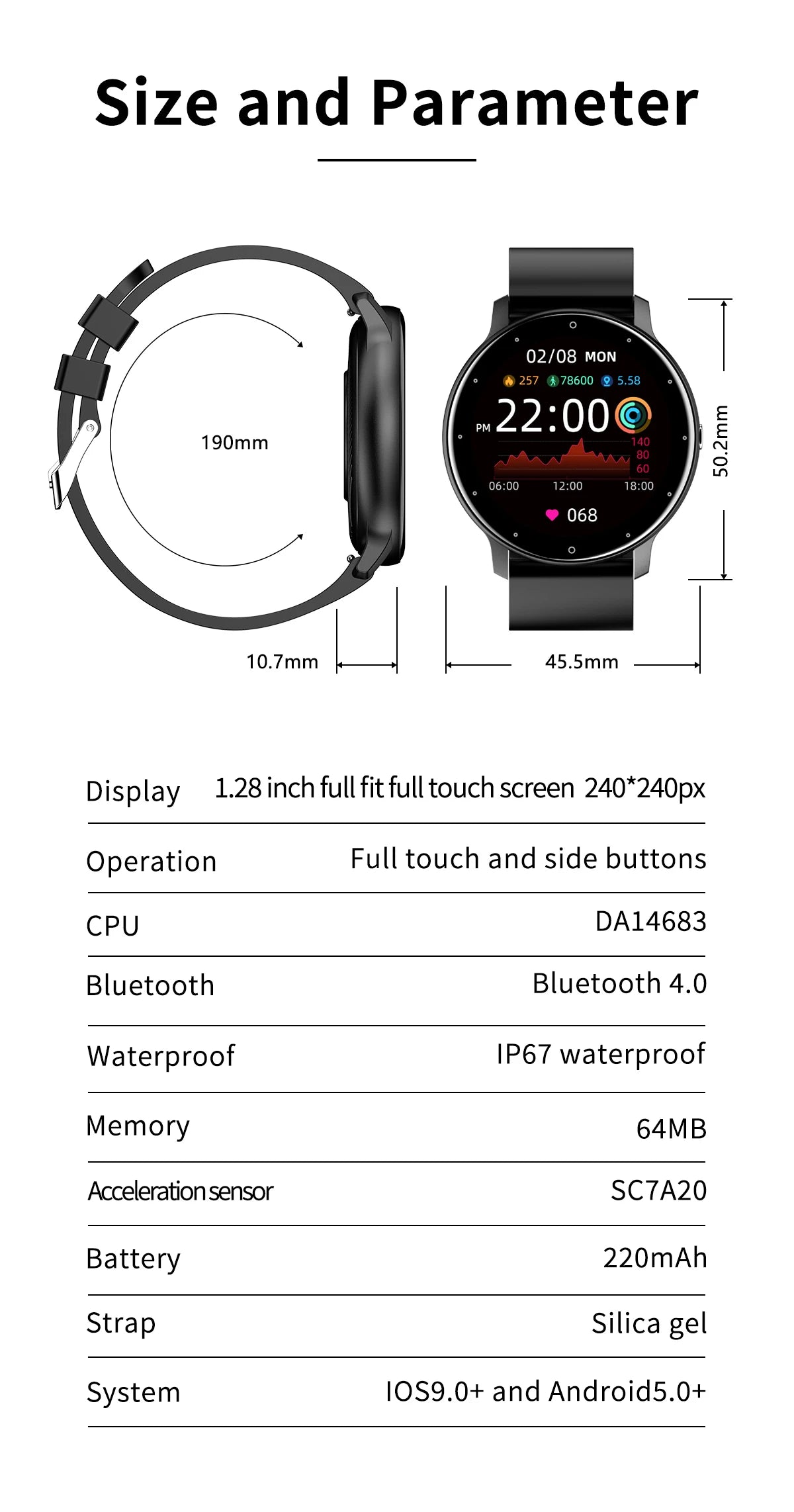 Smartwatch LIGE BW0223 2026 — Bluetooth 5.0, Suivi Santé 24h, IP67