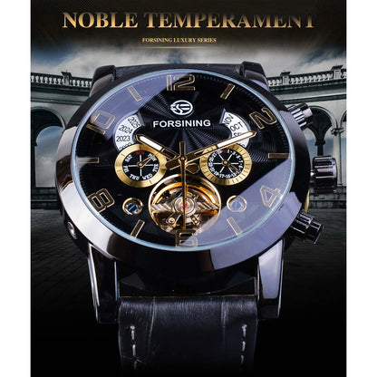 Montre Mécanique Automatique Homme FORSINING — Tourbillon, Boîtier Rond Acier 46 mm, Bracelet Cuir, Calendrier | TechNova X