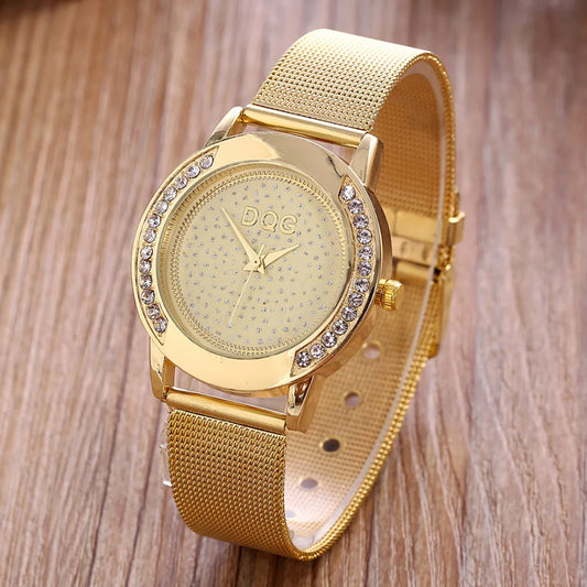 Montre Femme Quartz Maille Métal — Cadran Cristal 37mm, Ultra-Fine 5mm, Style Fashion Casual