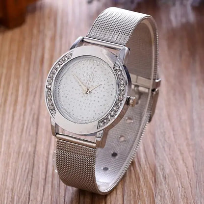 Montre Femme Quartz Maille Métal — Cadran Cristal 37mm, Ultra-Fine 5mm, Style Fashion Casual