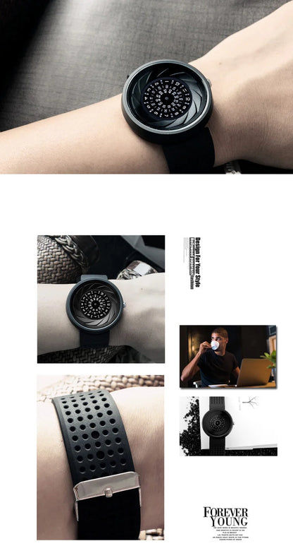 Montre Quartz Homme Enmex — Design Industriel Créatif, Cadran Motif Feu, Étanche 5 ATM (30 m), 3 Styles | TechNova X