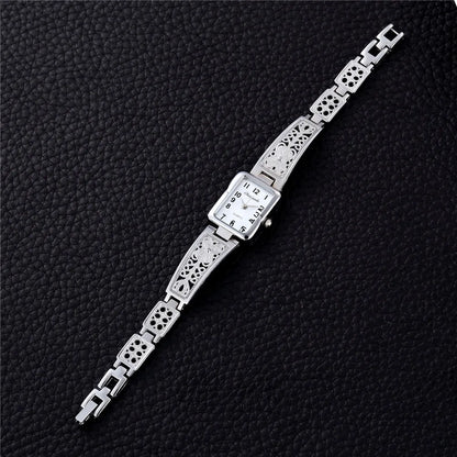 Montre Femme Quartz TINUORA TMC383 — Boîtier Rectangulaire Acier Inox, Chiffres Arabes, Style Luxe
