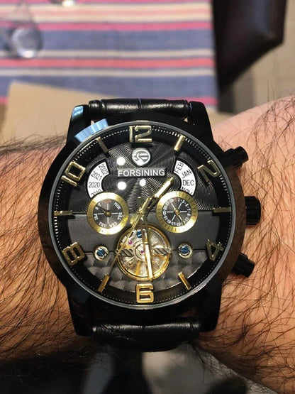 Montre Mécanique Automatique Homme FORSINING — Tourbillon, Boîtier Rond Acier 46 mm, Bracelet Cuir, Calendrier | TechNova X