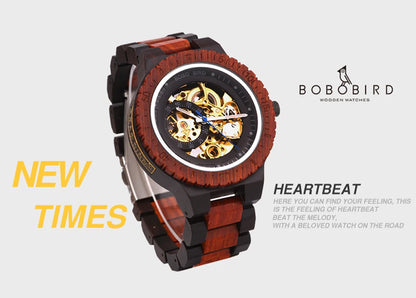 Montre Mécanique en Bois Homme BOBO BIRD — Squelette Lumineux, Étanche 3 ATM, Gravure Personnalisée, 6 Modèles | TechNova X