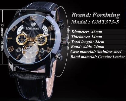 Montre Mécanique Automatique Homme FORSINING — Tourbillon, Boîtier Rond Acier 46 mm, Bracelet Cuir, Calendrier | TechNova X