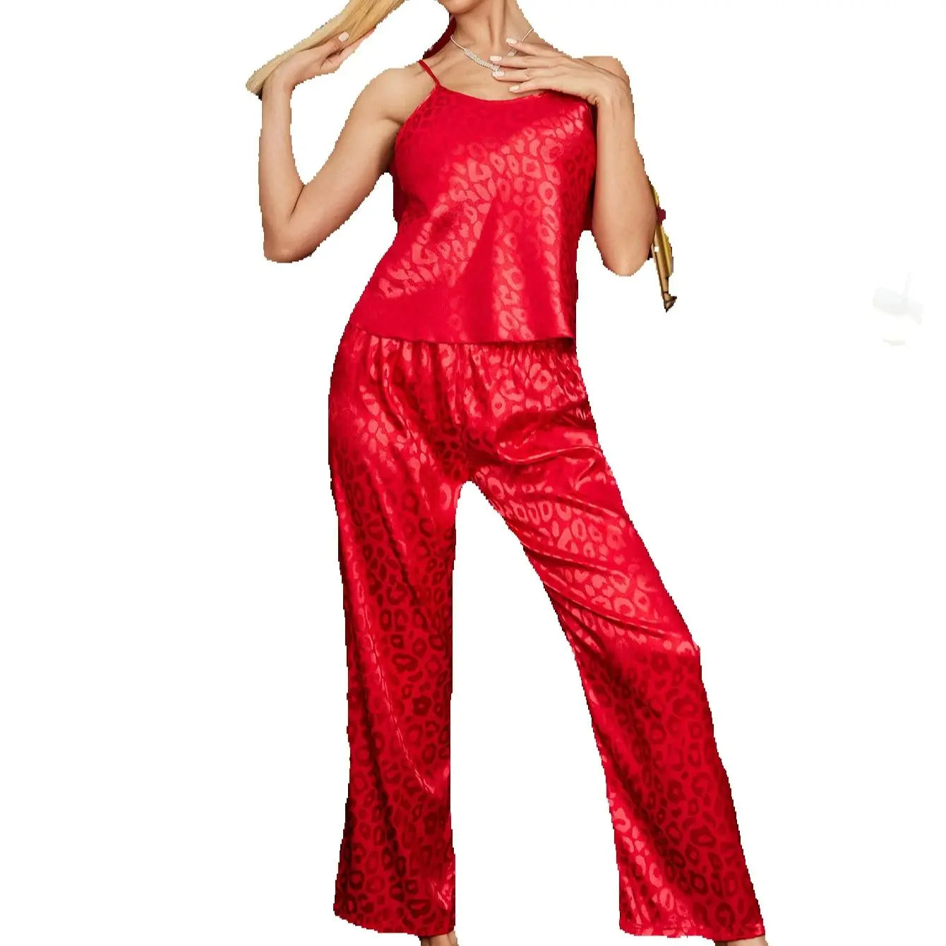 Ensemble Pyjama 2 Pièces Imprimé Femme — Haut Sans Manches & Pantalon Long