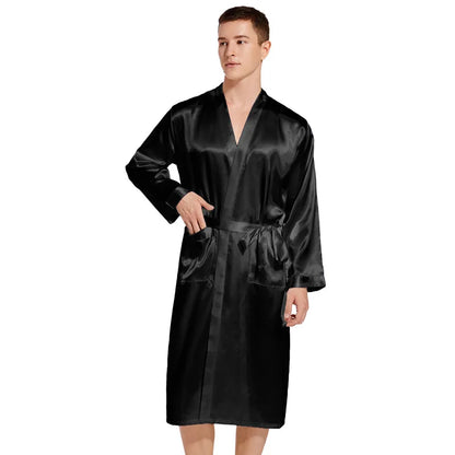 Kimono Peignoir Satin Homme — Robe de Chambre Ample Col en V
