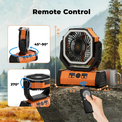 Ventilateur Camping 20 000mAh — LED 3 Niveaux, 4 Vitesses, Télécommande & Powerbank Intégré