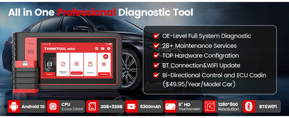 THINKTOadvocate MINI/MINI2-Scanner de Voiture, Outil de Diagnostic Automobile Tout Système, 28 Réinitialisations, Contrôle Bidirectionnel, Codage ECU, Lecteur de Code