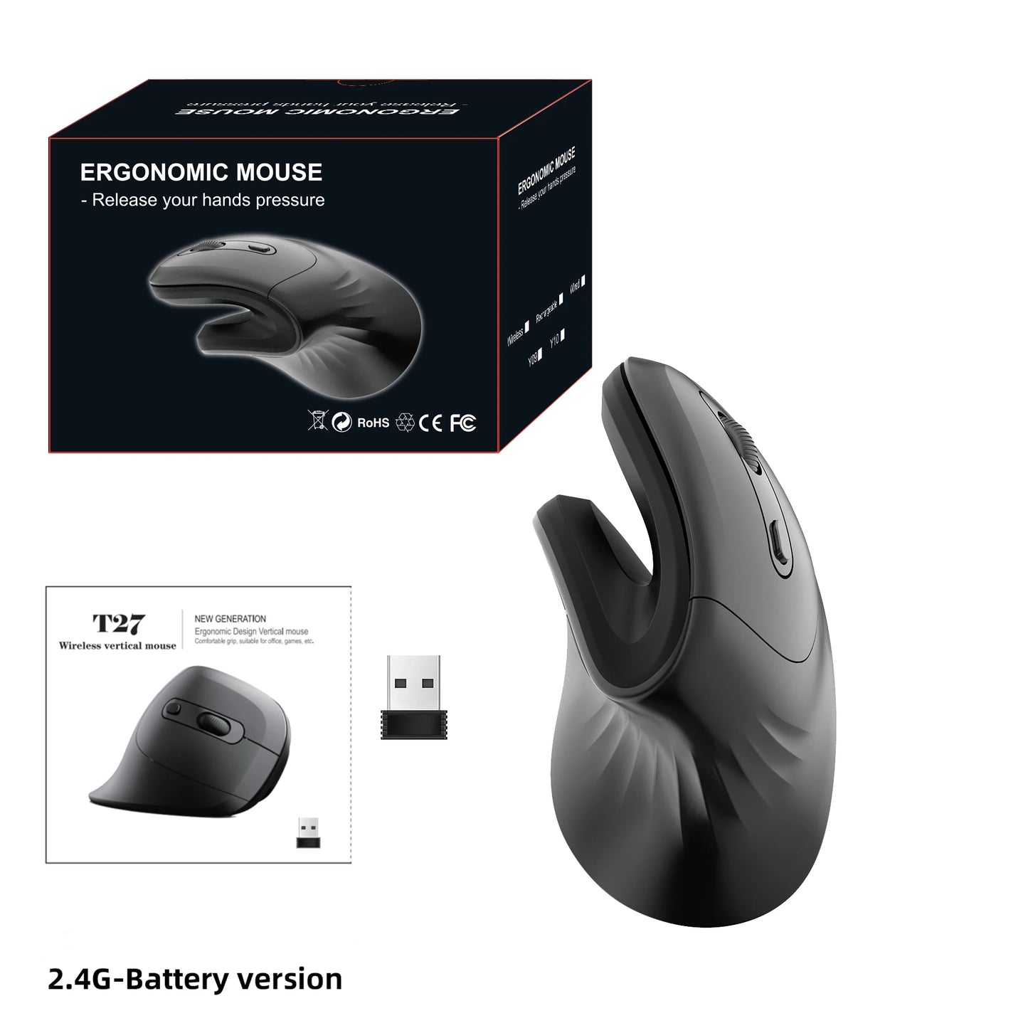 Souris Verticale Sans Fil T27 — Ergonomique, Silencieuse, 3200 DPI | TechNova X
