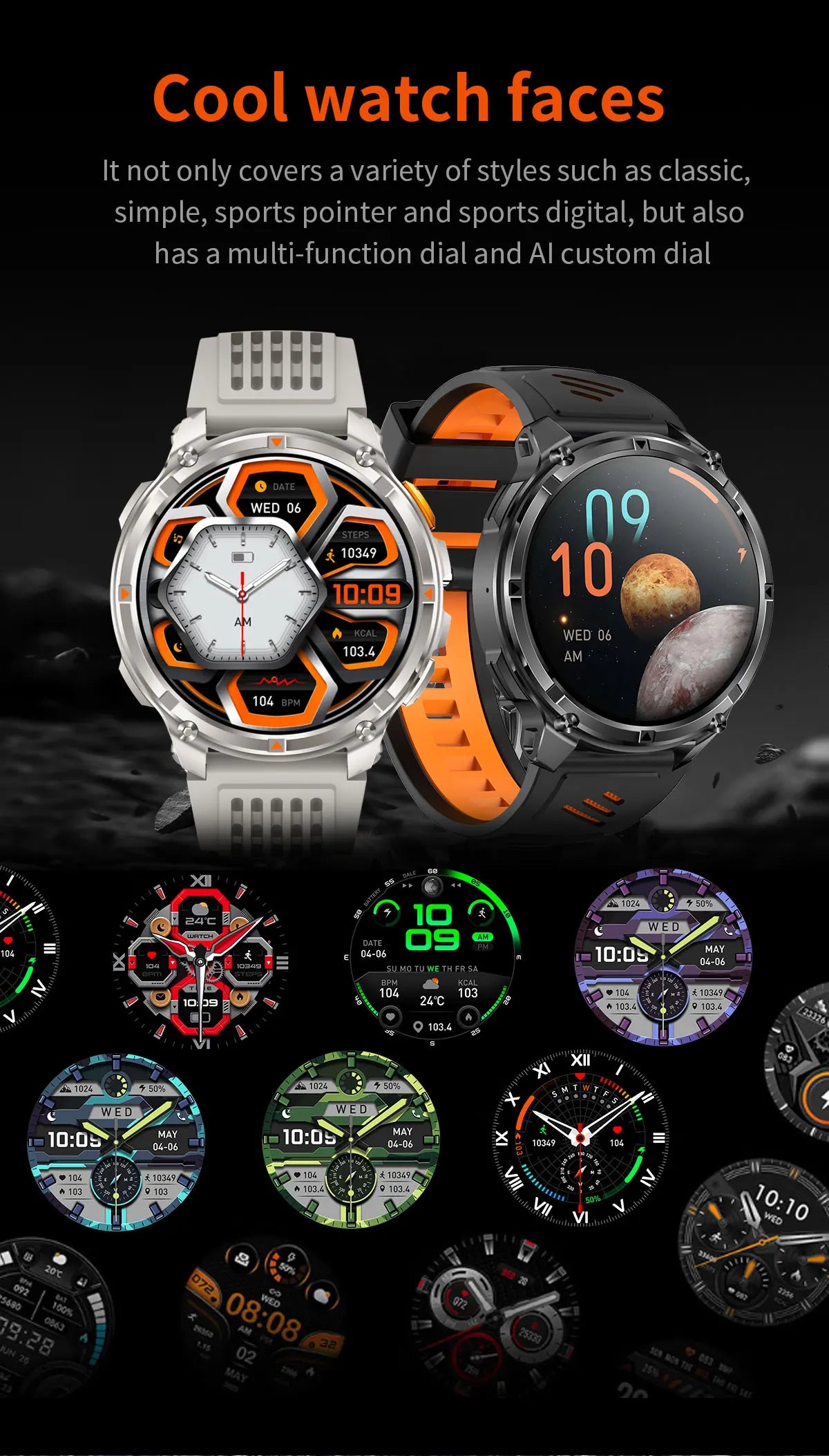 Smartwatch GUHUAVMI HT33 — AMOLED Saphir 1,7", Batterie 1100mAh, 100+ Sports, IP68