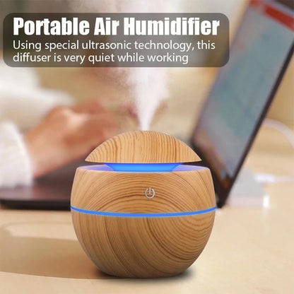 Humidificateur Design Bois USB 130ml — Diffuseur Arôme Ultrasonique, 200ml/h & Arrêt Auto