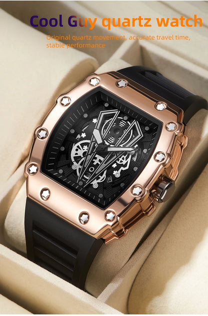 Montre Homme Quartz WLISTH — Cadran Squelette, Bracelet Silicone, 3 ATM, Style Sport Luxe