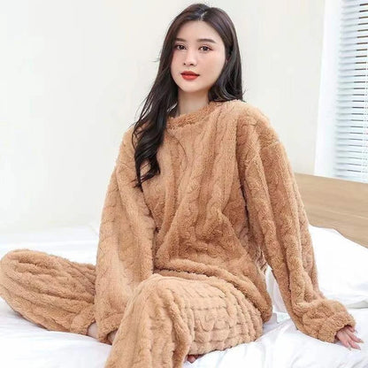 Ensemble Pyjama Flanelle Polaire Femme — Haut Col Rond & Pantalon Chaud