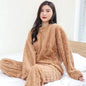 Ensemble Pyjama Flanelle Polaire Femme — Haut Col Rond & Pantalon Chaud