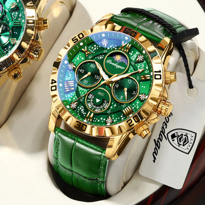 Montre Quartz Luxe Homme POEDAGAR 973 — Chronographe Lumineux, Verre Saphir, Bracelet Cuir, 3 ATM, 7 Coloris | TechNova X