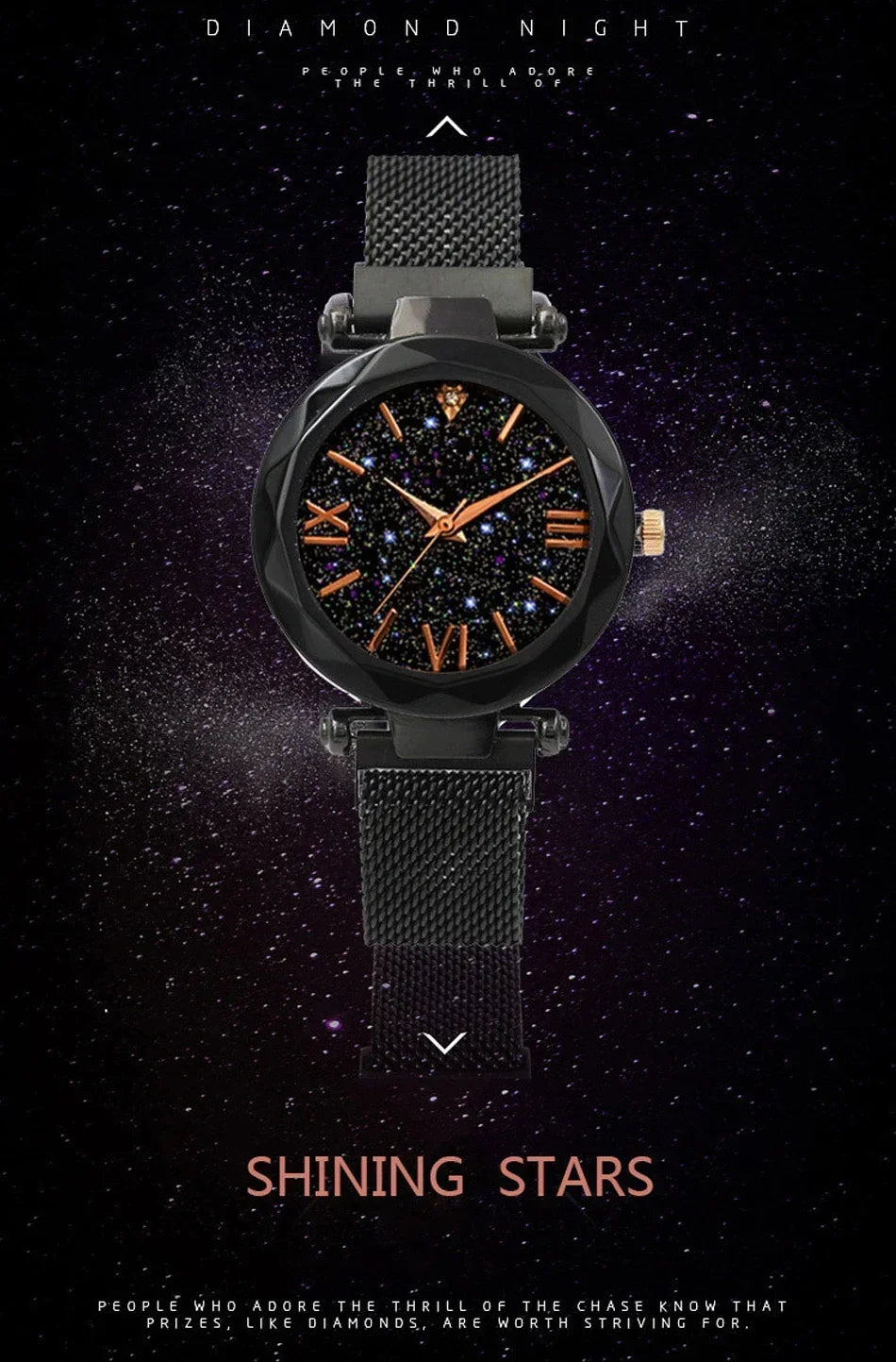 Montre Quartz Femme RUNERR — Cadran Ciel Étoilé 33 mm, Bracelet Magnétique Maille Acier Ajustable, Lumineux, 5 Coloris | TechNova X