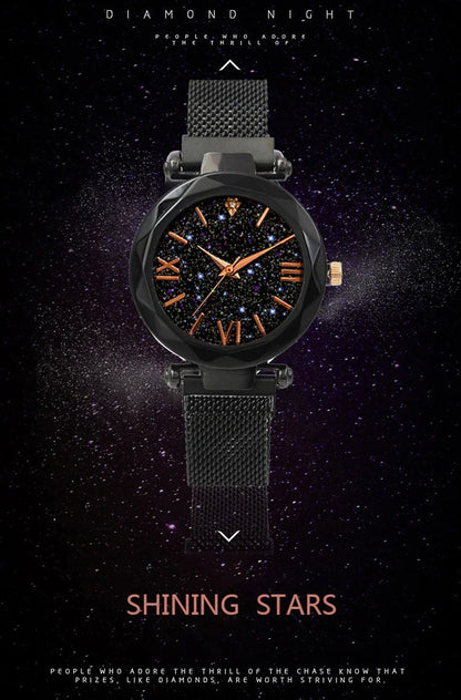 Montre Quartz Femme RUNERR — Cadran Ciel Étoilé 33 mm, Bracelet Magnétique Maille Acier Ajustable, Lumineux, 5 Coloris | TechNova X