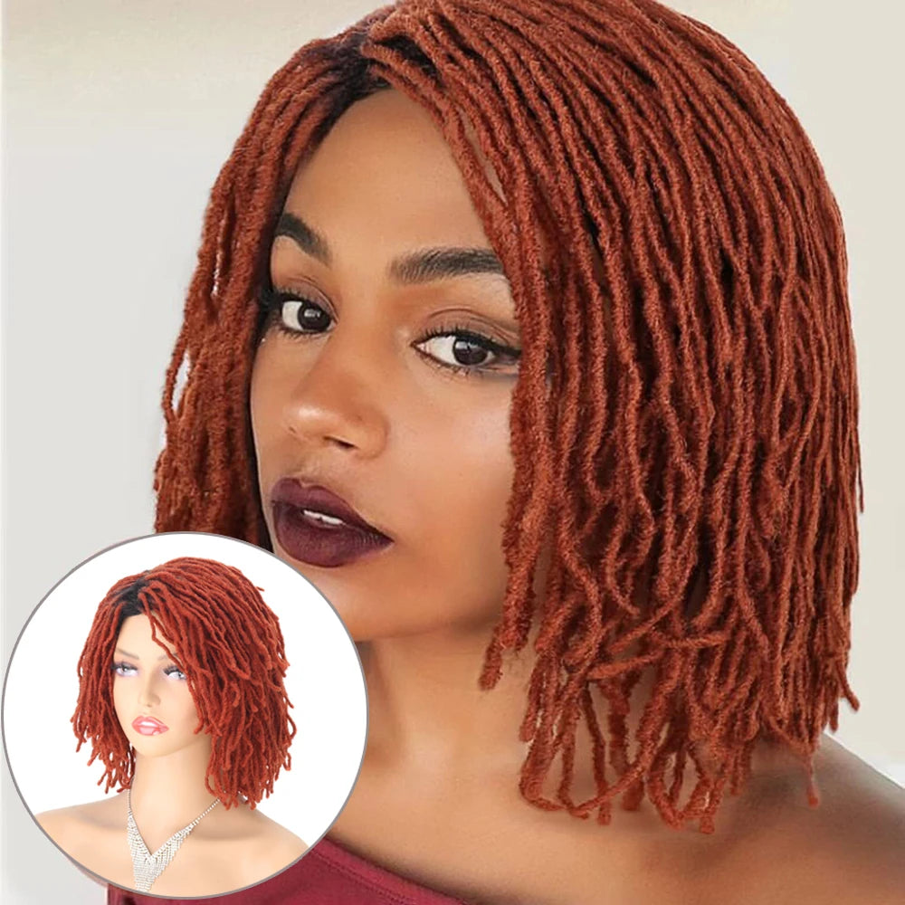 Perruque Synthétique Tressée pour Femme, Cheveux Courts, Bob, Noir, Blond, Rouge, Dreadlock, Déesse, Faux auxLocs, Bouclée, Twist, 10 Pouces
