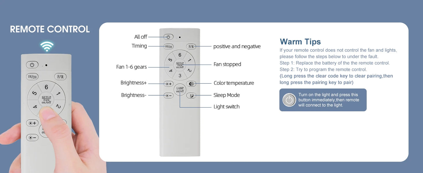 Ventilateur de Plafond Intelligent LED Jelena — 6 Vitesses, App & Télécommande, Mode Été/Hiver