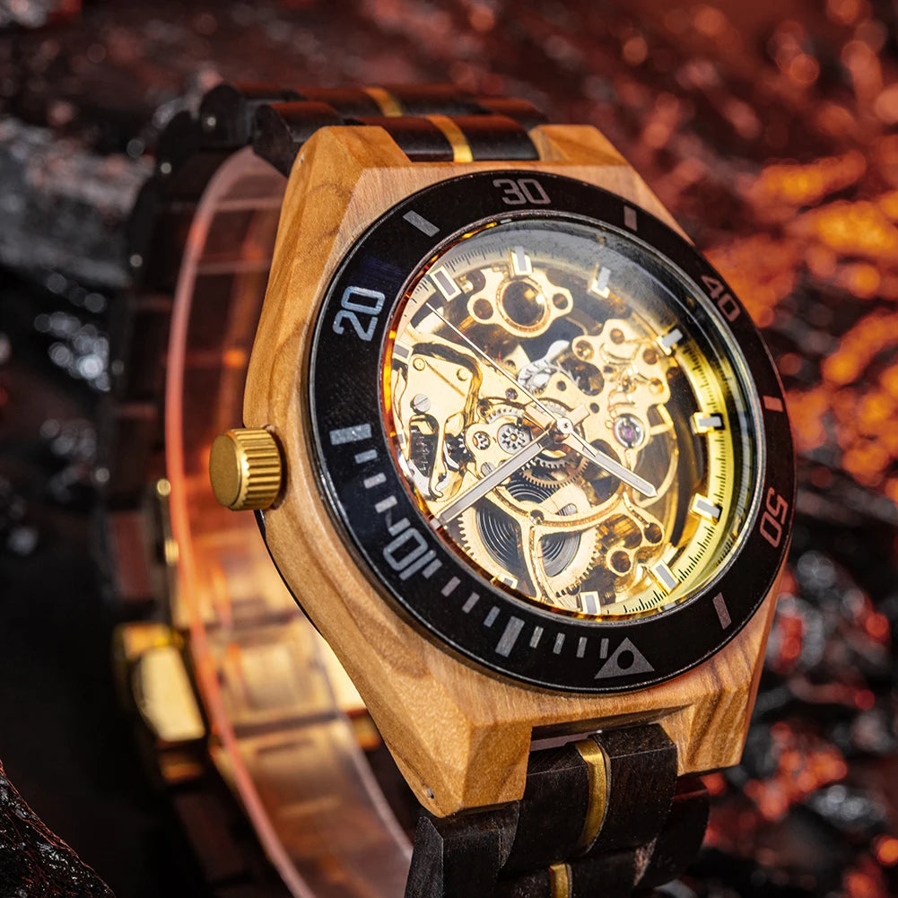 Montre Mécanique en Bois Homme BOBO BIRD — Squelette Lumineux, Étanche 3 ATM, Gravure Personnalisée, 6 Modèles | TechNova X