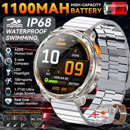 Smartwatch GUHUAVMI HT33 — AMOLED Saphir 1,7", Batterie 1100mAh, 100+ Sports, IP68