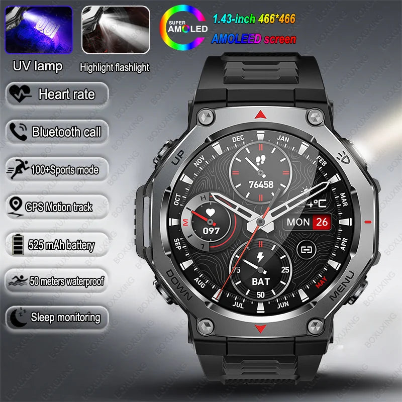 Montre Connectée Sport ZYKEXUAN T-Rex3 — AMOLED 1,43", Étanche 10 ATM, Boussole, Altimètre, 100+ Sports, 13 Coloris | TechNova X