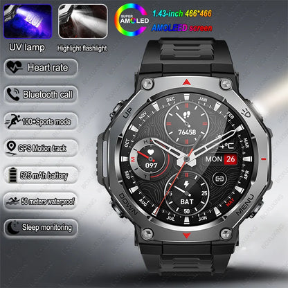 Montre Connectée Sport ZYKEXUAN T-Rex3 — AMOLED 1,43", Étanche 10 ATM, Boussole, Altimètre, 100+ Sports, 13 Coloris | TechNova X