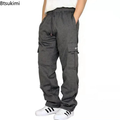 Pantalon décontracté pour homme 2026 – Survêtement uni multi-poches pour homme, automne-hiver, coupe oversize