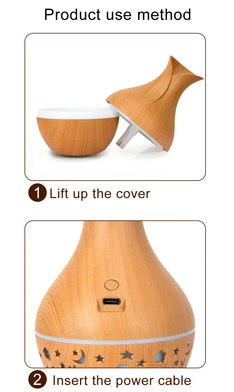 Mini Humidificateur Vase Design Bois 150ml — LED 7 Couleurs, Aromathérapie & USB 5V