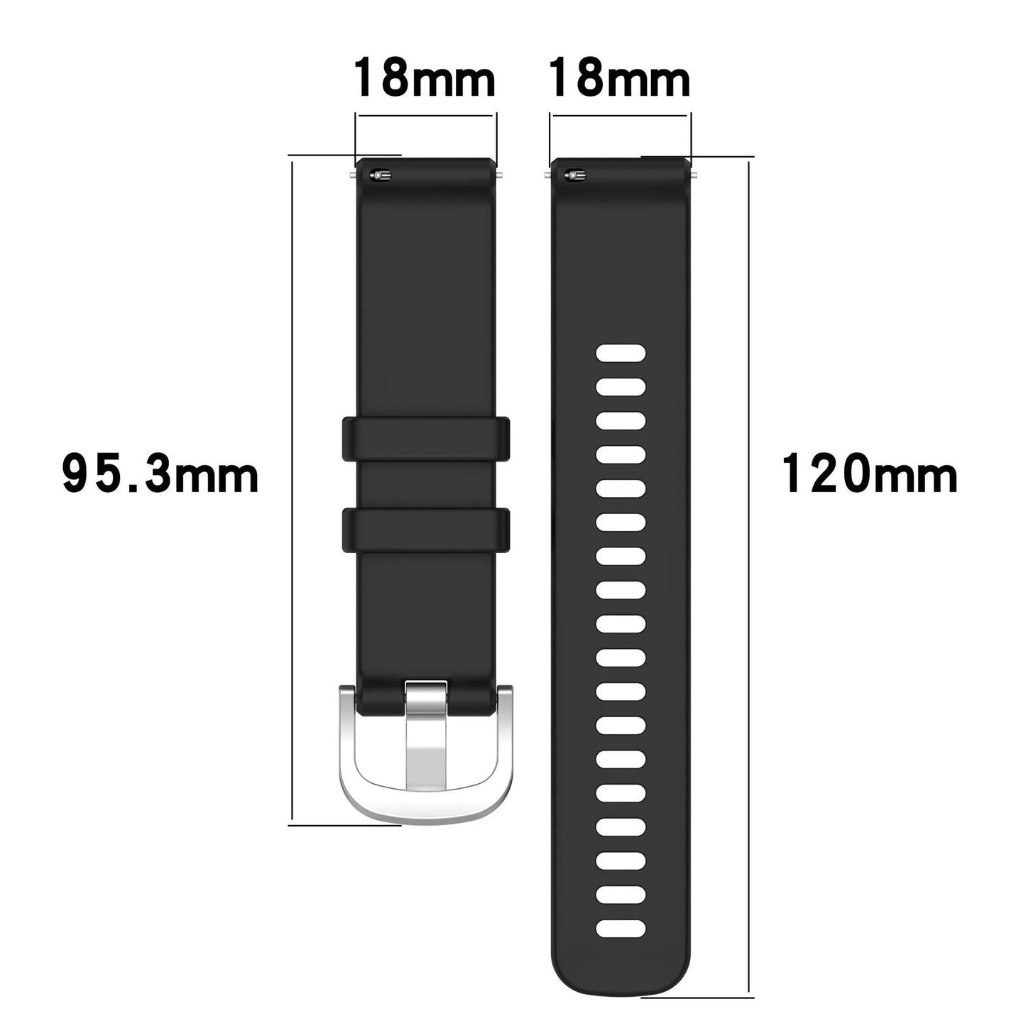 Bracelet Silicone Universel 18mm 20mm 22mm — Samsung Galaxy Watch, Huawei GT, Amazfit, Xiaomi