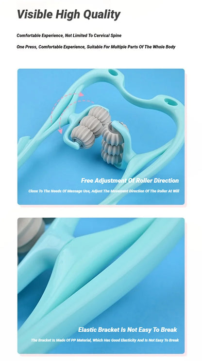 Manual massager for the spine, neck, shoulders, and back, handheld kneading massage device for at-home relaxation