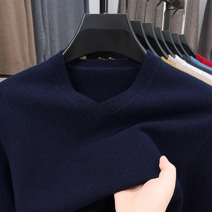 Pull Homme Col en V — Tricoté Surdimensionné | Couleur Unie | Chaud & Confortable | 7 Coloris | M–4XL