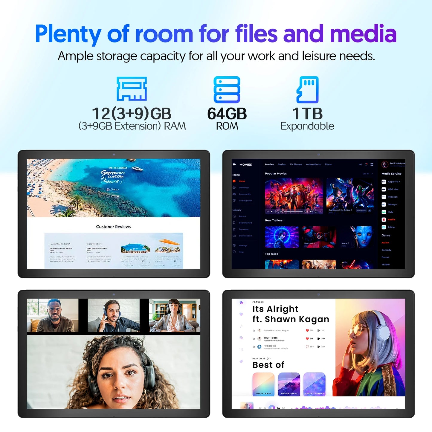 Tablette BAKEN Android 15, 10 pouces, 12 (3+9) Go de RAM + 64 Go de ROM, quad-core, batterie 6000 mAh, comprend un étui de protection gratuit