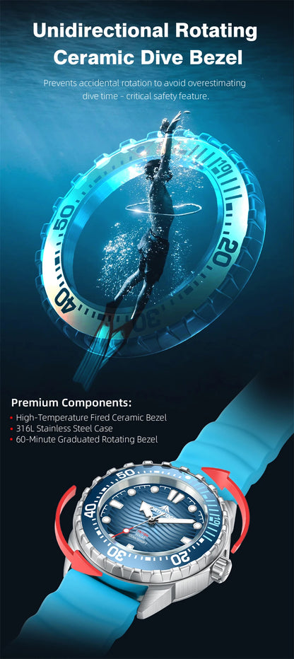 Montre Plongée NORTH EDGE TRITON — Solaire, Quartz, Acier 316L, Étanche 300M