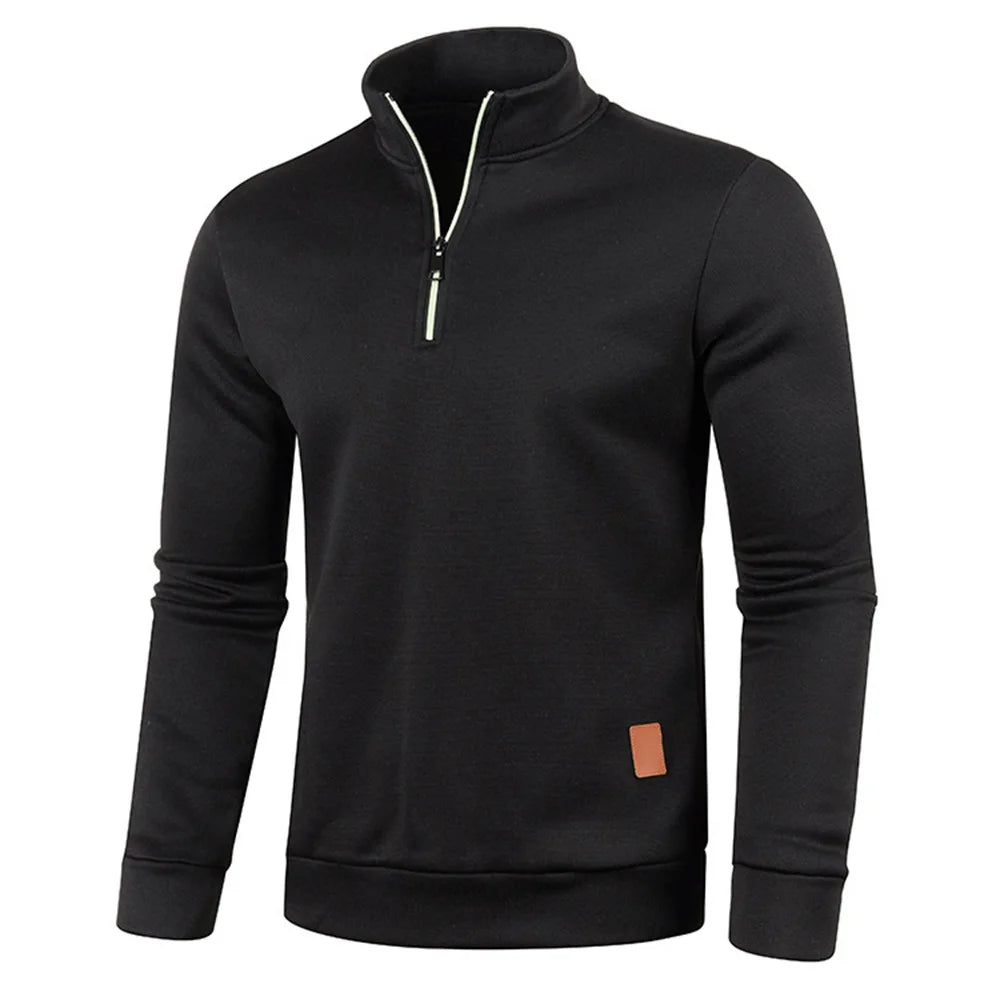 Pull à col roulé avec fermeture éclair pour homme, sweat-shirt d'extérieur, pull à demi-fermeture éclair, vêtements solides, PVD, printemps, automne