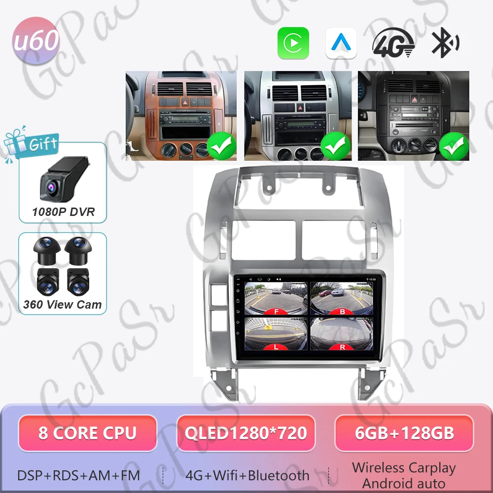 Autoradio Android 16 pour Volkswagen VW Polo MK4 6Q 9N 9N3 2004-2009 Lecteur multimédia Stéréo auto WiFi Navigation autoradio 4G