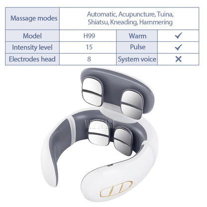 Smart Electric Neck and Back Massager, Rechargeable TENS, Hot Compression Massage, Cervical Vertebra Relaxation, Pain Kneading Therapy