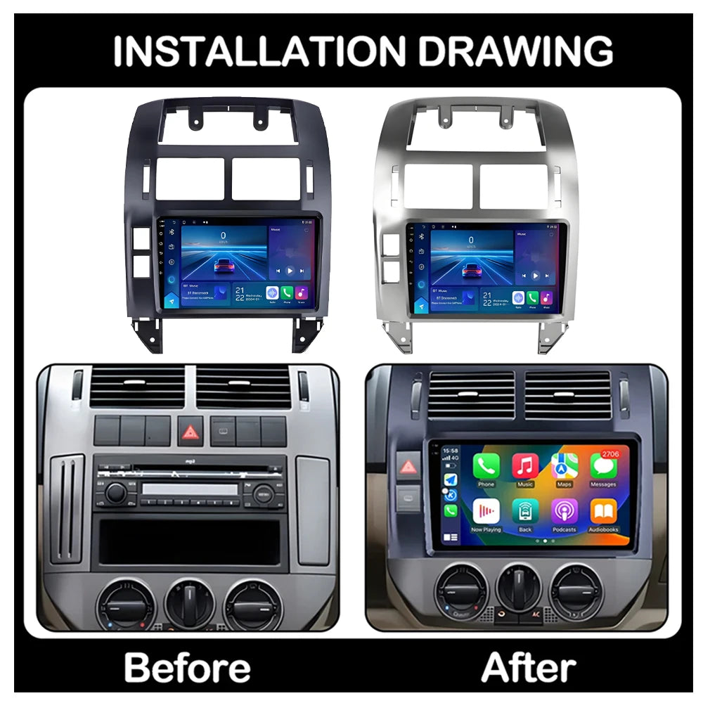 Autoradio Android 16 pour Volkswagen VW Polo MK4 6Q 9N 9N3 2004-2009 Lecteur multimédia Stéréo auto WiFi Navigation autoradio 4G