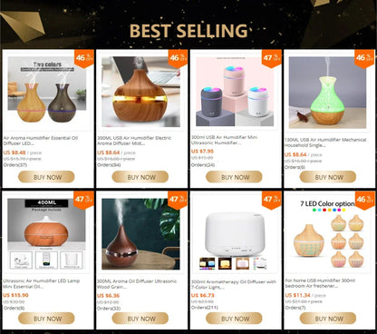 Humidificateur Ultrasonique 300ml Design Bois — LED 7 Couleurs, Commande Tactile & USB 5V