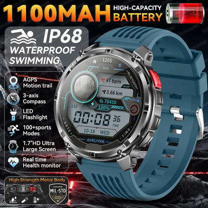 Smartwatch GUHUAVMI HT33 — AMOLED Saphir 1,7", Batterie 1100mAh, 100+ Sports, IP68