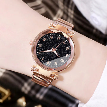 Montre Quartz Femme MOONBIFFY — Cadran Ciel Étoilé 36 mm, Bracelet Maille Alliage, Chiffres Arabes, 5 Styles | TechNova X