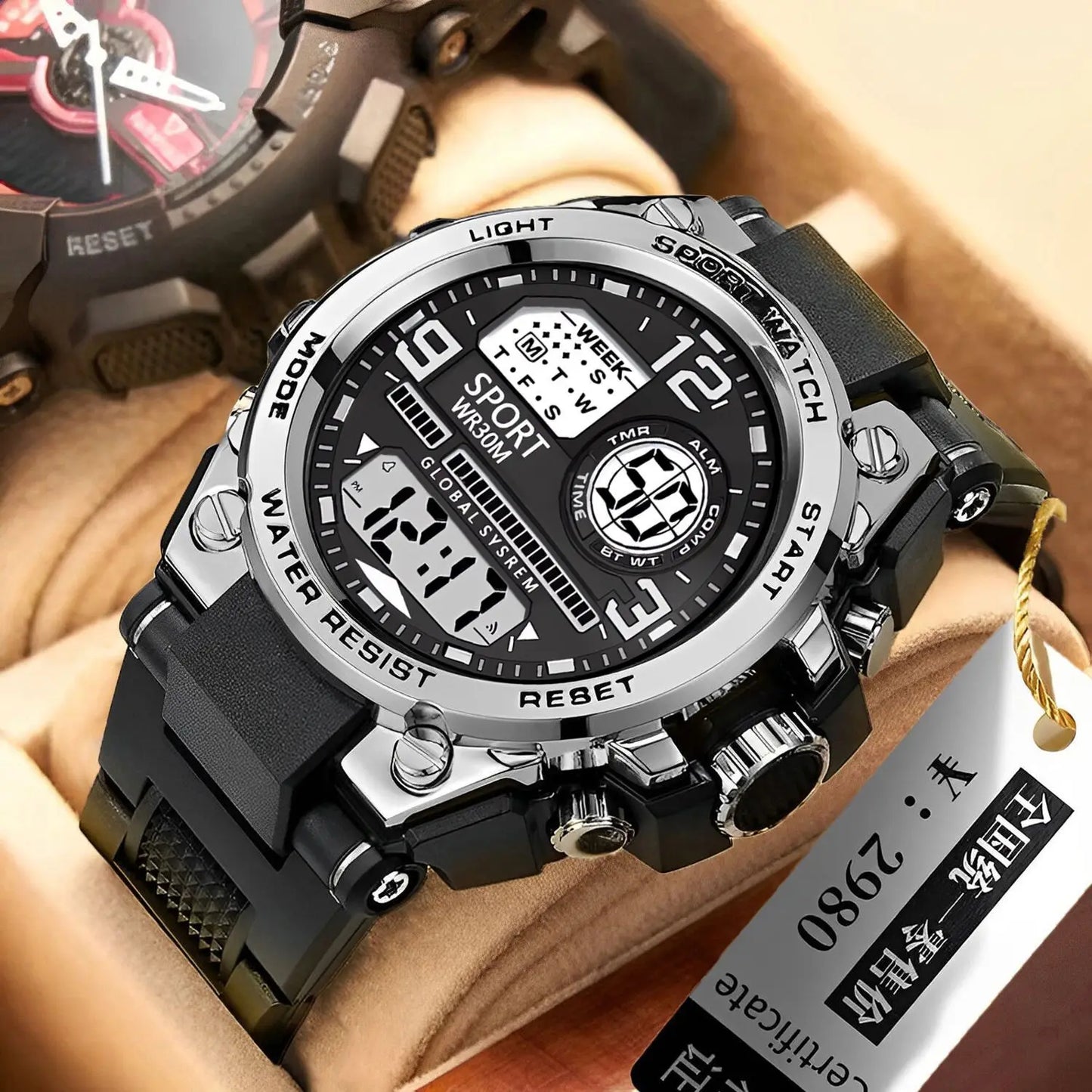 Montre Sport Digitale YIKAZE A69270 — Grand Cadran 56mm, LED, Chronomètre, Alarme, 3 ATM